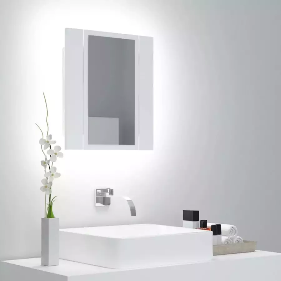 VIDAXL Badkamerkast met spiegel en LED 40x12x45 cm acryl wit - Foto 2