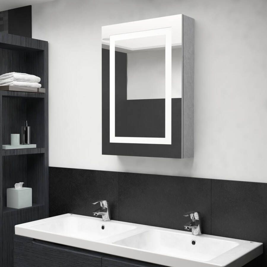 VIDAXL Badkamerkast met spiegel en LED 50x13x70 cm betongrijs - Foto 4
