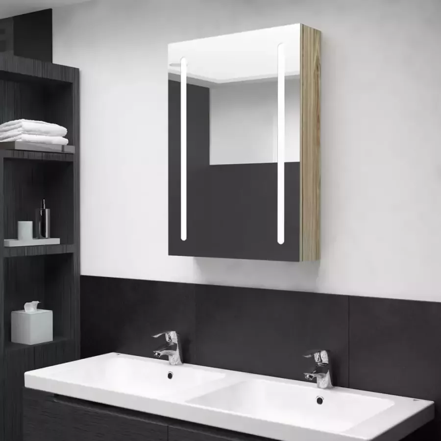 VIDAXL Badkamerkast met spiegel en LED 50x13x70 cm eikenkleurig - Foto 4