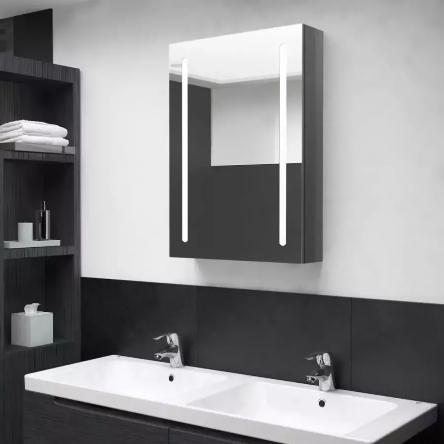 VIDAXL Badkamerkast met spiegel en LED 50x13x70 cm glanzend grijs - Foto 3