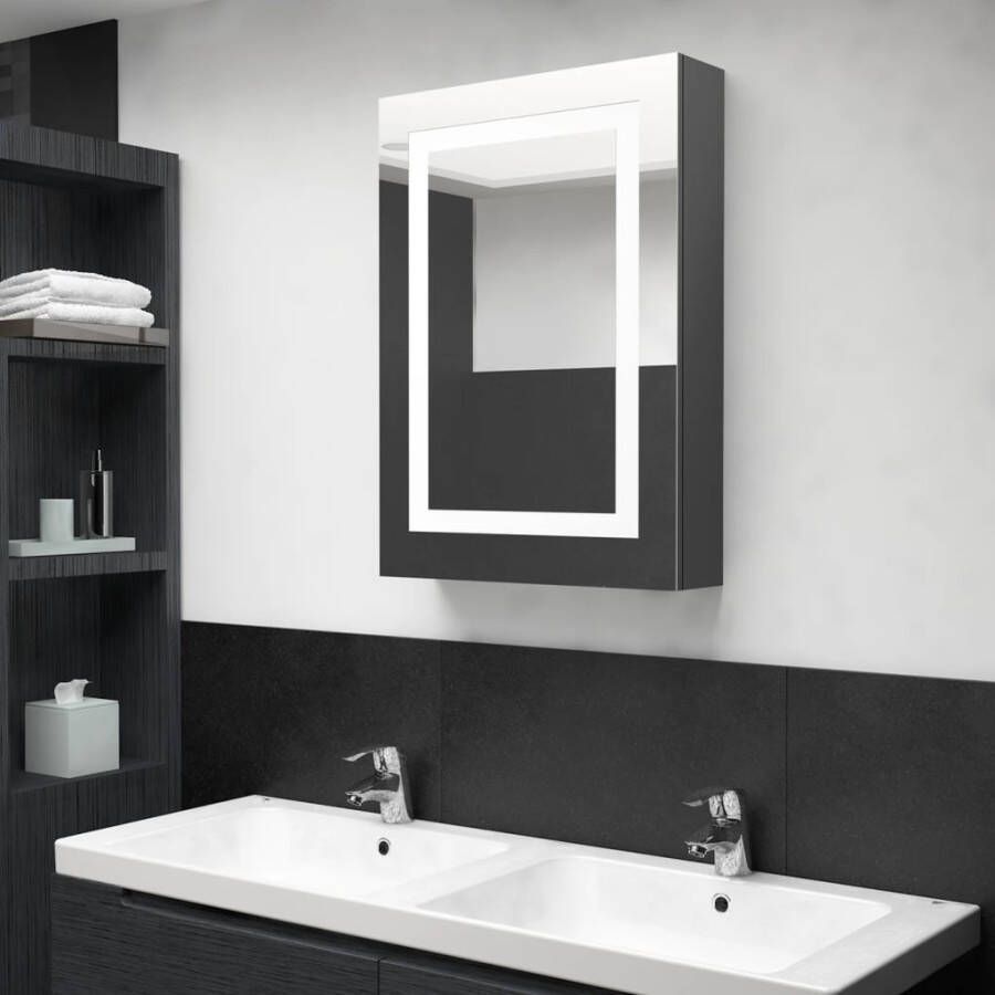 VIDAXL Badkamerkast met spiegel en LED 50x13x70 cm glanzend grijs - Foto 4