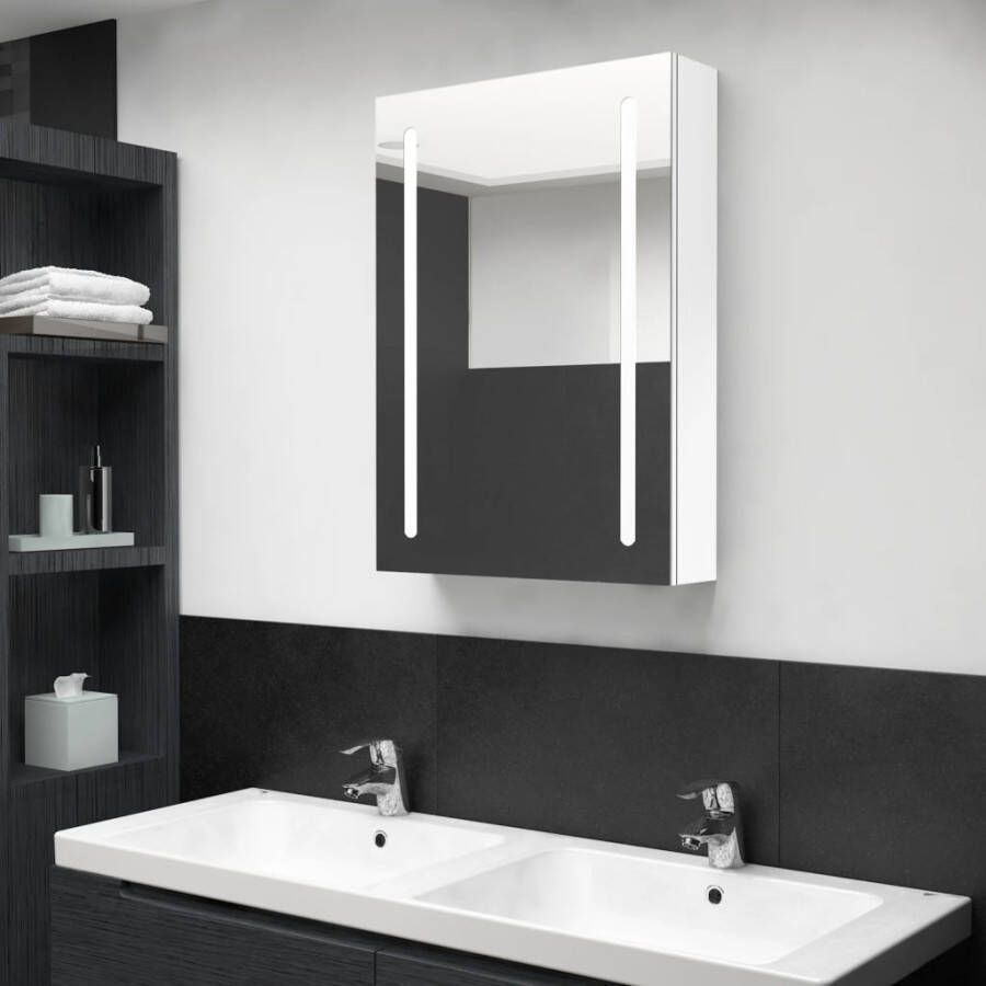 VIDAXL Badkamerkast met spiegel en LED 50x13x70 cm glanzend wit - Foto 4