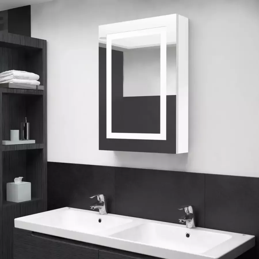 VIDAXL Badkamerkast met spiegel en LED 50x13x70 cm glanzend wit - Foto 4