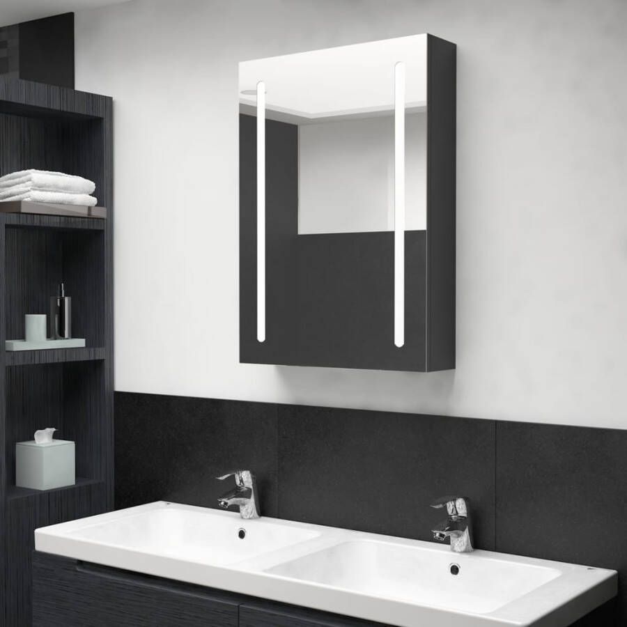 VIDAXL Badkamerkast met spiegel en LED 50x13x70 cm glanzend zwart - Foto 3