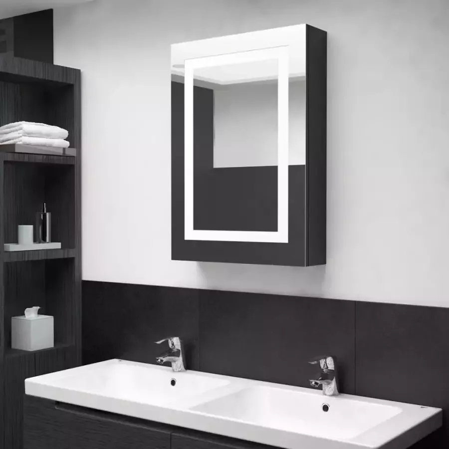 VIDAXL Badkamerkast met spiegel LED 50x13x70 cm glanzend zwart - Foto 3