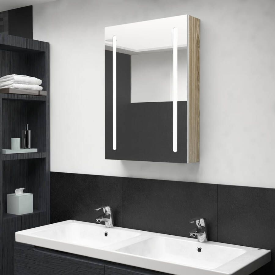 VIDAXL Badkamerkast met spiegel en LED 50x13x70 cm wit en eikenkleurig