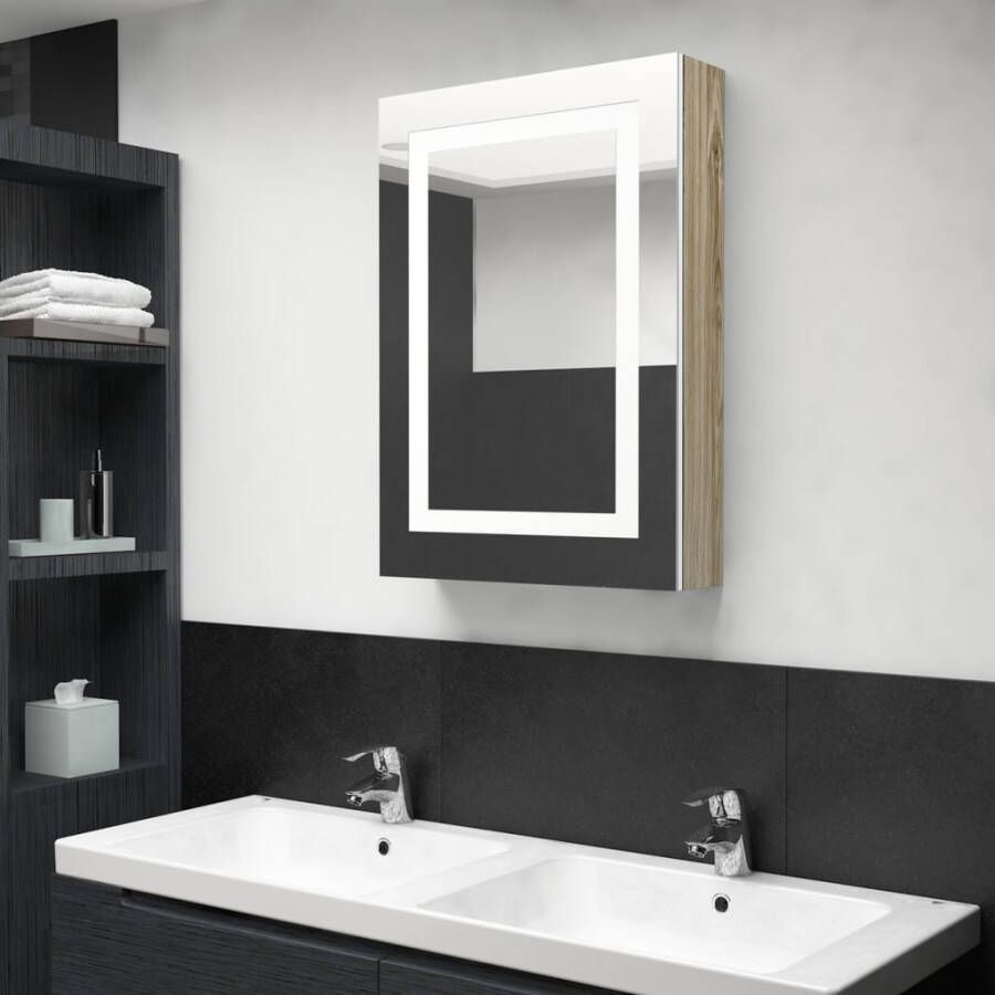 VIDAXL Badkamerkast met spiegel en LED 50x13x70 cm wit en eikenkleurig - Foto 4