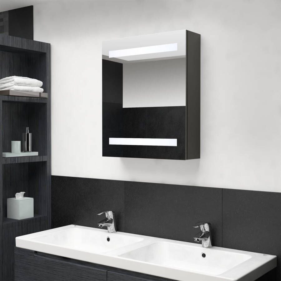 VIDAXL Badkamerkast met spiegel en LED 50x14x60 cm antracietkleurig - Foto 3