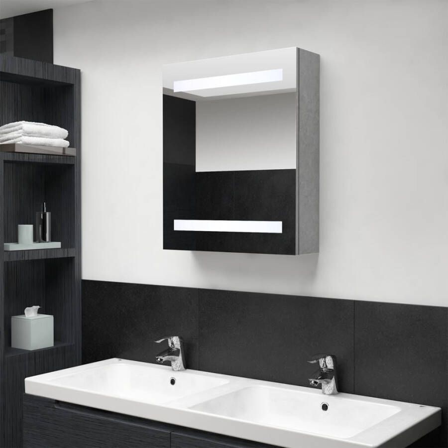 VIDAXL Badkamerkast met spiegel en LED 50x14x60 cm betongrijs