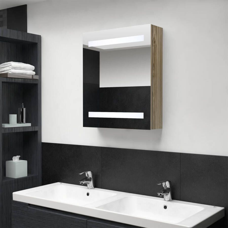 VIDAXL Badkamerkast met spiegel en LED 50x14x60 cm eikenkleurig - Foto 4