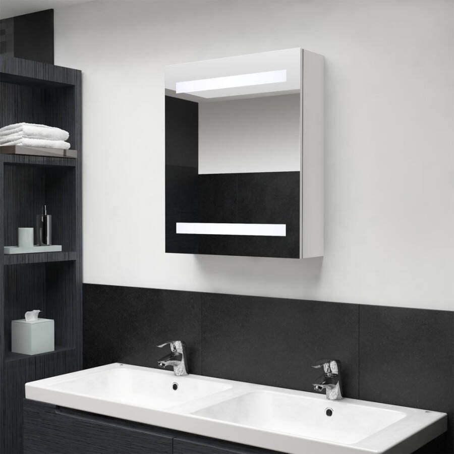 VIDAXL Badkamerkast met spiegel en LED 50x14x60 cm glanzend wit
