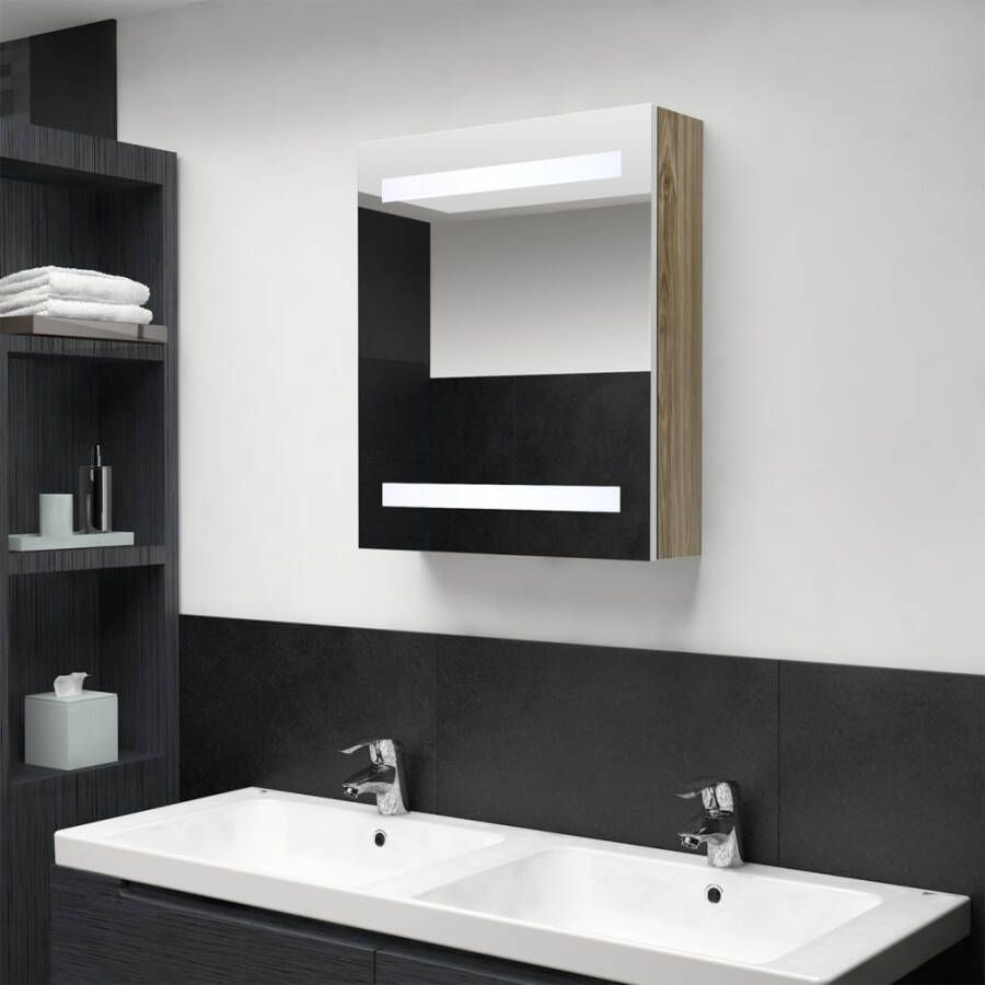VIDAXL Badkamerkast met spiegel en LED 50x14x60 cm wit eikenkleurig - Foto 3