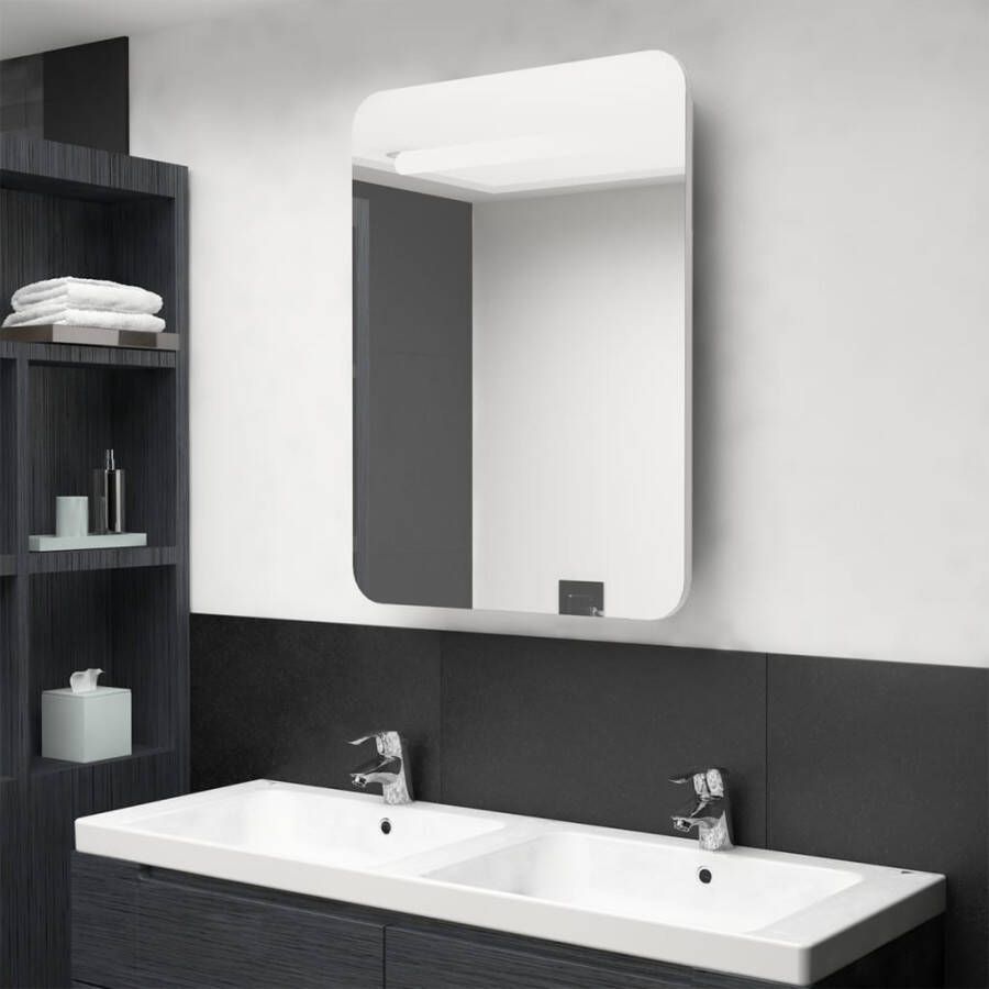 VIDAXL Badkamerkast met spiegel en LED 60x11x80 cm glanzend wit - Foto 4