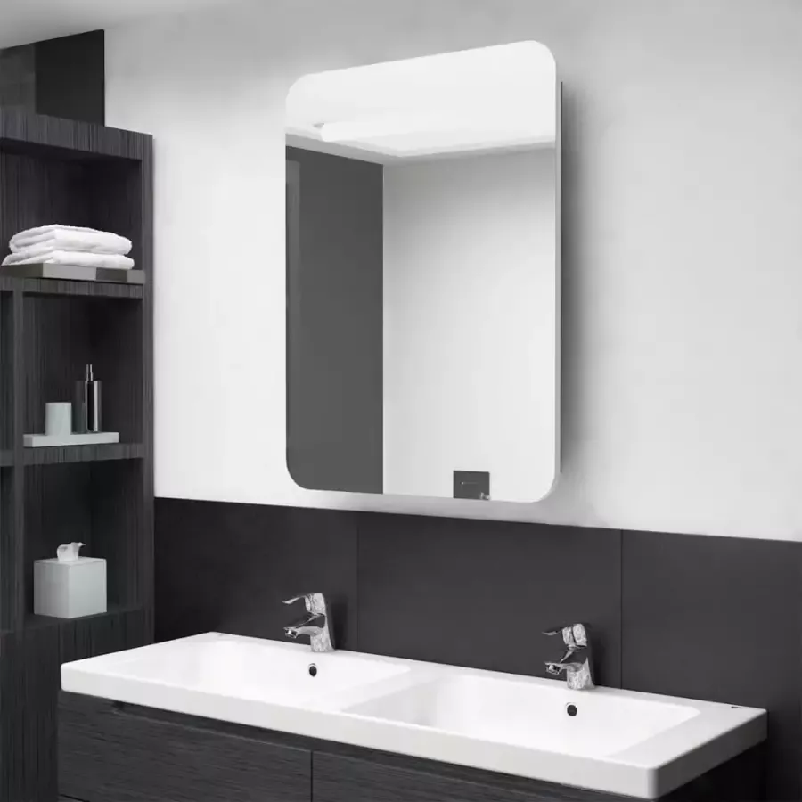 VIDAXL Badkamerkast met spiegel en LED 60x11x80 cm wit en eikenkleurig