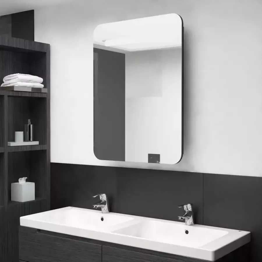 VidaXL Prolenta Premium Badkamerkast met spiegel en LED 60x11x80 cm zwart - Foto 1