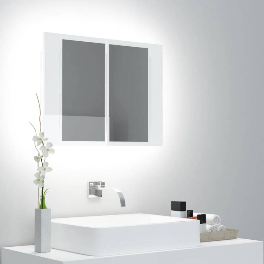 VIDAXL Badkamerkast met spiegel en LED 60x12x45 cm acryl hoogglans wit - Foto 2