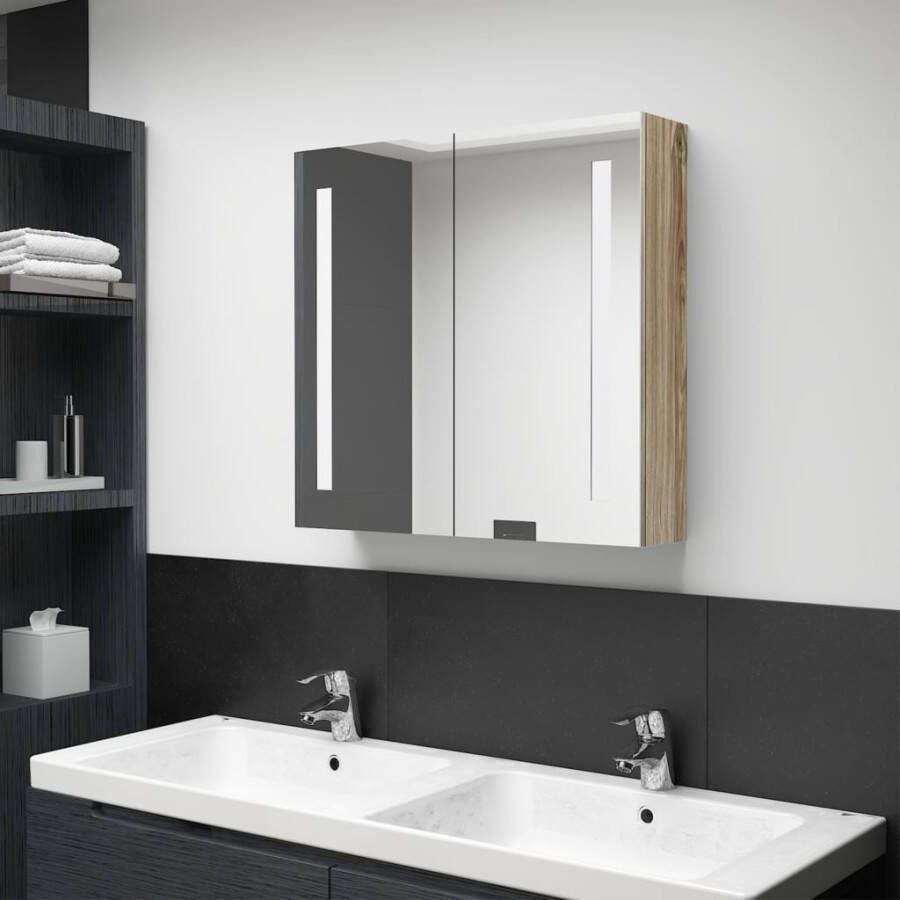 VIDAXL Badkamerkast met spiegel en LED 62x14x60 cm eikenkleurig - Foto 4