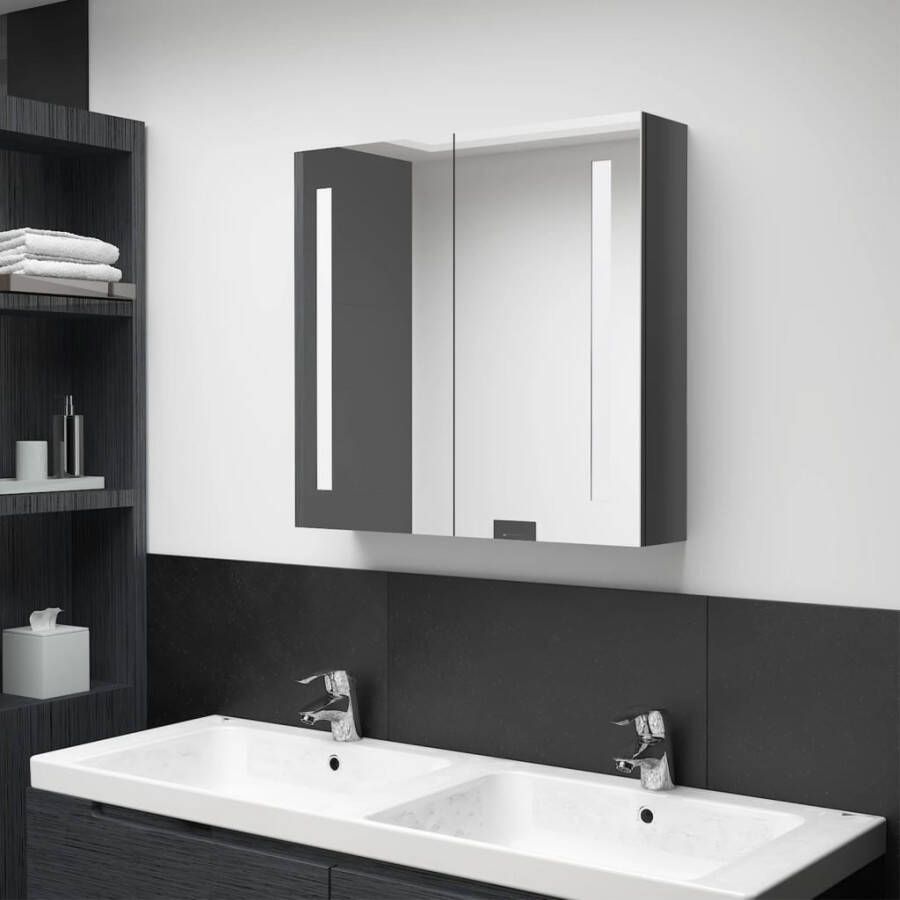 VIDAXL Badkamerkast met spiegel en LED 62x14x60 cm glanzend grijs - Foto 3