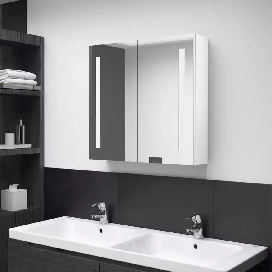 VIDAXL Badkamerkast met spiegel en LED 62x14x60 cm glanzend wit