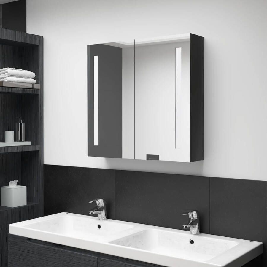 VIDAXL Badkamerkast met spiegel en LED 62x14x60 cm glanzend zwart - Foto 3