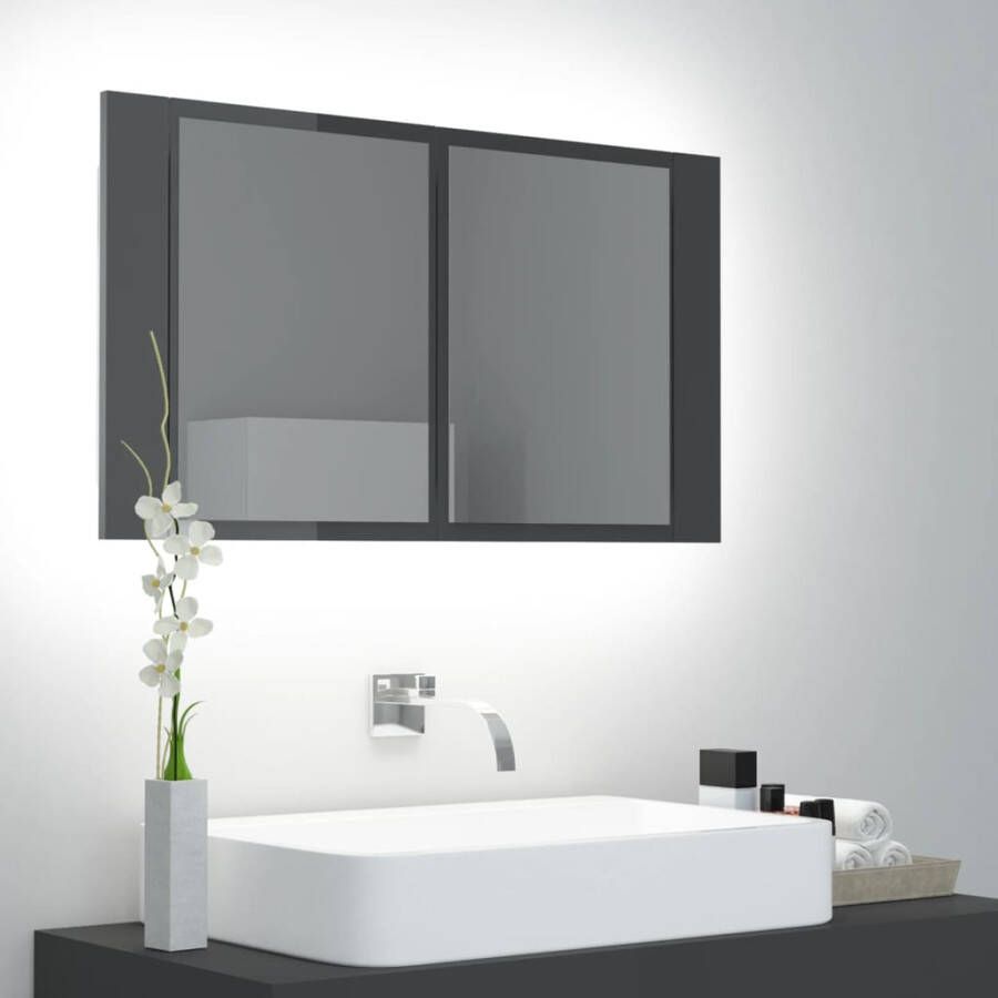 VIDAXL Badkamerkast met spiegel en LED 80x12x45 acryl hoogglans grijs - Foto 3