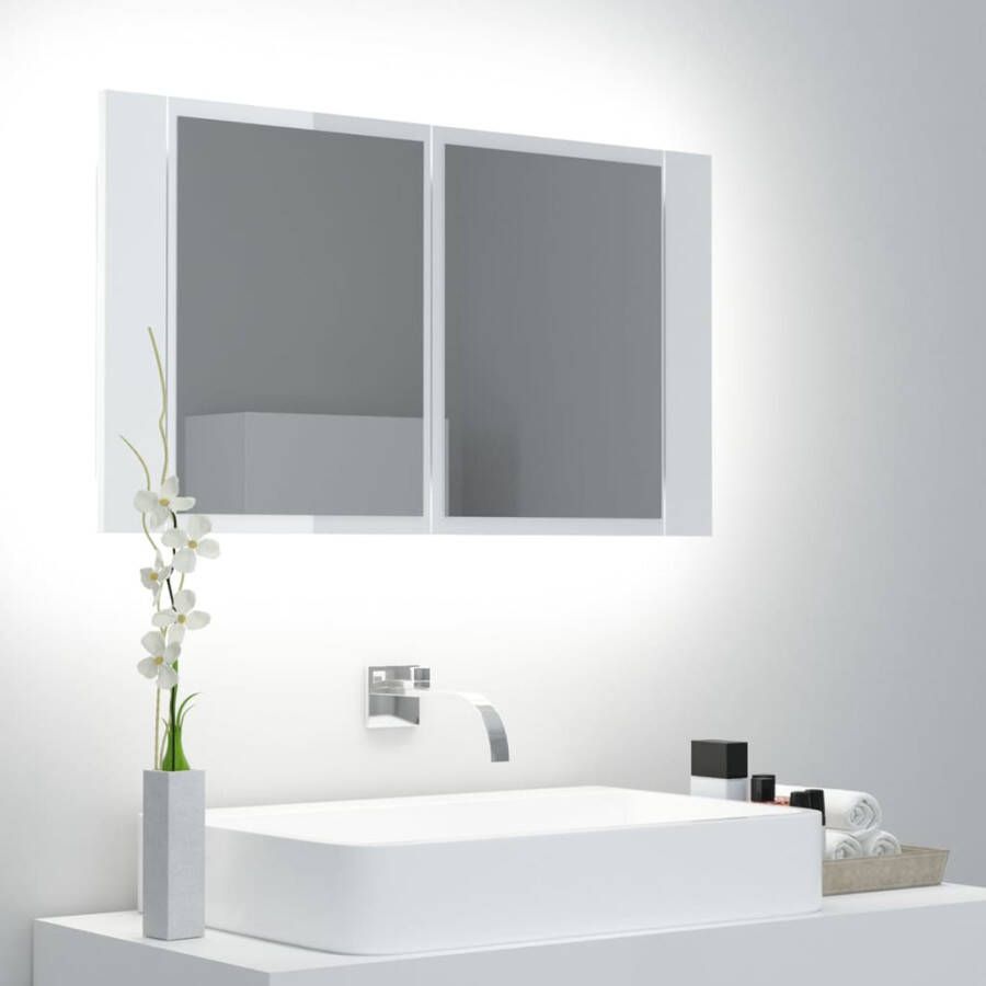 VIDAXL Badkamerkast met spiegel en LED 80x12x45 cm acryl hoogglans wit - Foto 1