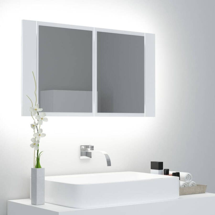 VIDAXL Badkamerkast met spiegel en LED 80x12x45 cm acryl wit - Foto 3