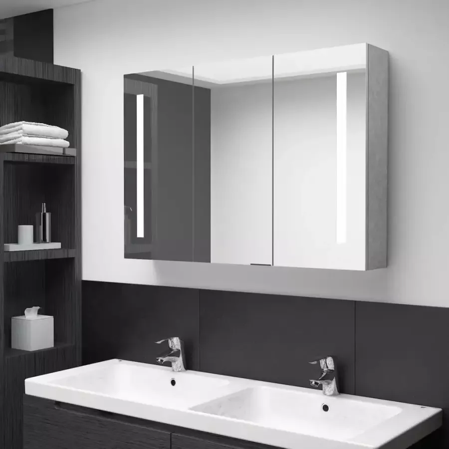 VIDAXL Badkamerkast met spiegel en LED 89x14x62 cm betongrijs - Foto 1