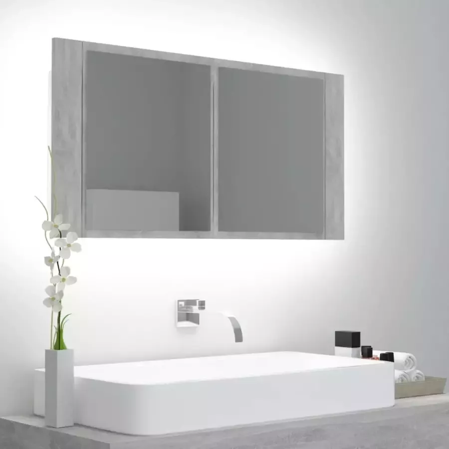 VIDAXL Badkamerkast met spiegel en LED 90x12x45 cm acryl betongrijs - Foto 2