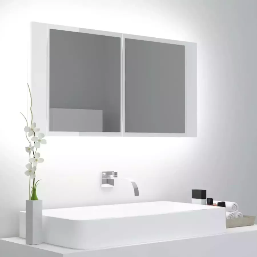 VIDAXL Badkamerkast met spiegel en LED 90x12x45 cm acryl hoogglans wit - Foto 3