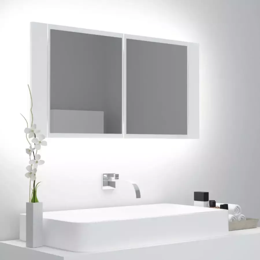 VIDAXL Badkamerkast met spiegel en LED 90x12x45 cm acryl wit - Foto 2