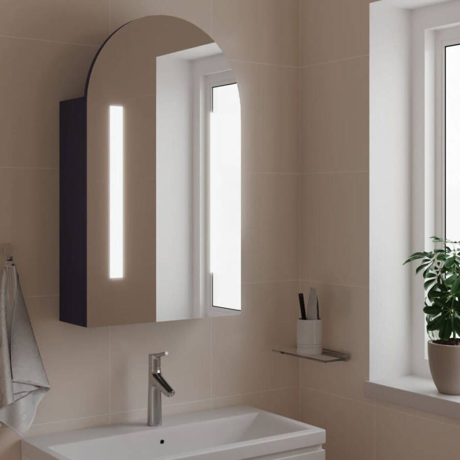 VIDAXL Badkamerkast met spiegel en LED gebogen 42x13x70 cm grijs - Foto 2
