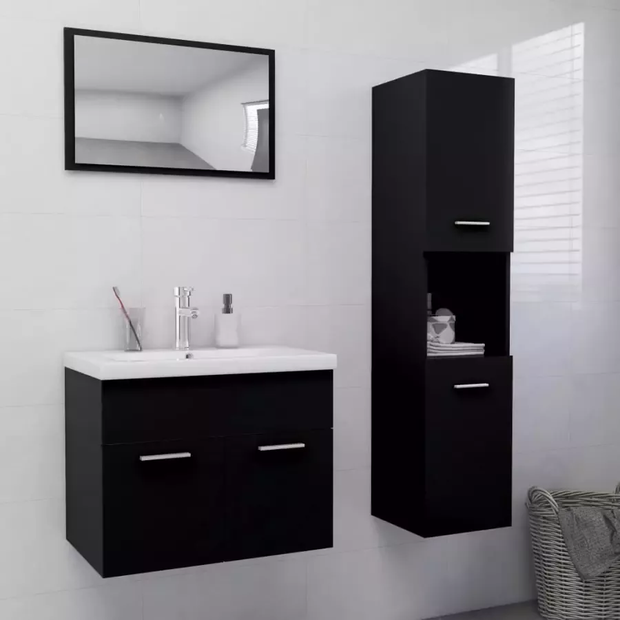 Vida XL vidaXL Badkamermeubelset spaanplaat zwart-VXL-3071406 - Foto 1