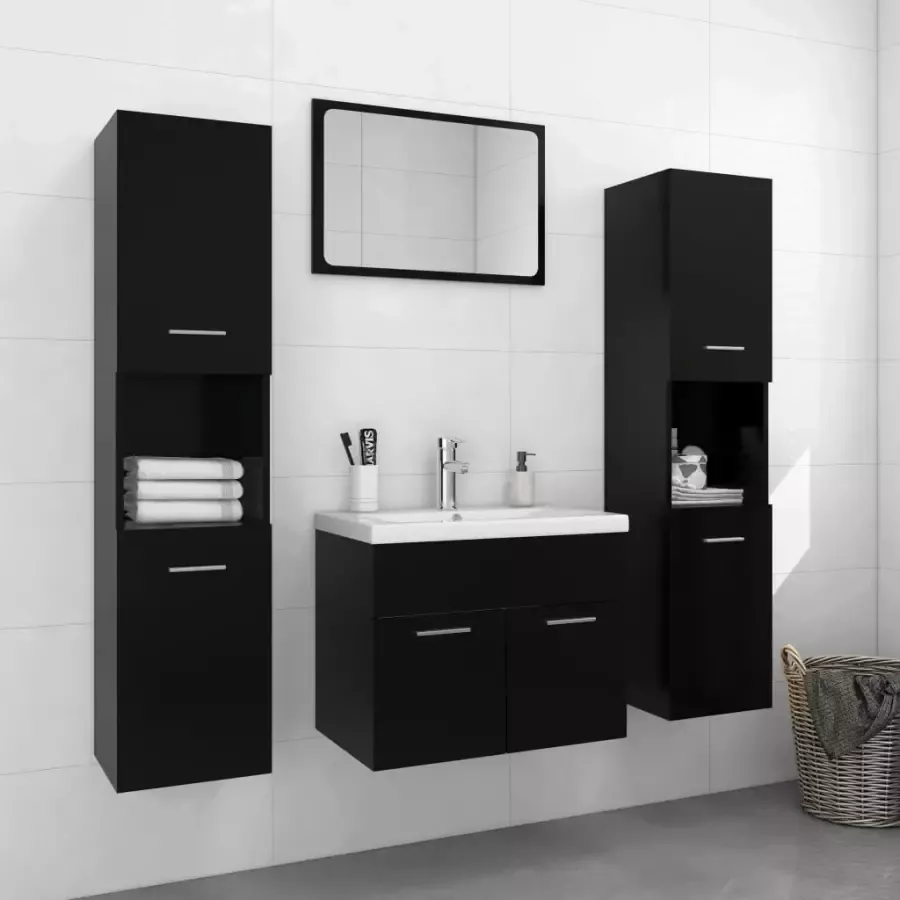Vida XL vidaXL Badkamermeubelset spaanplaat zwart-VXL-3071496 - Foto 1