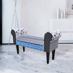 VidaXL -Bankje-patchwork-blauw-en-wit