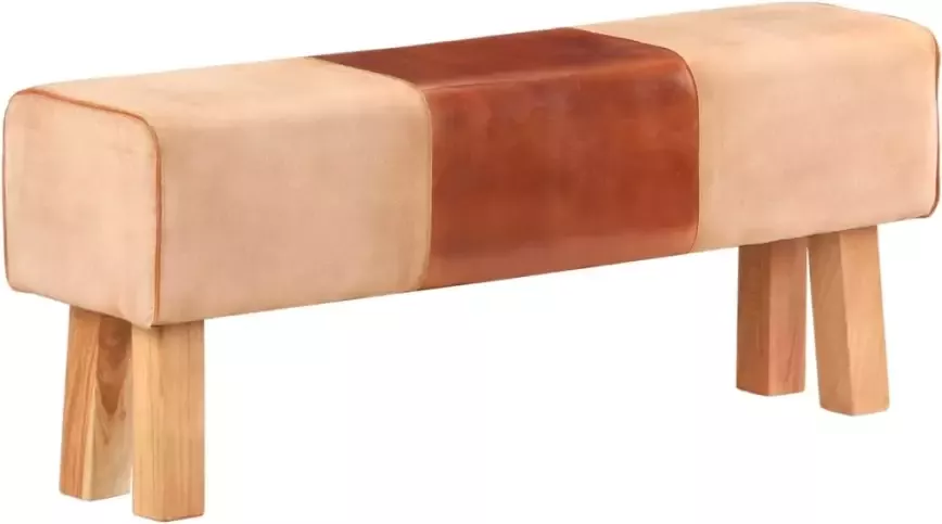 VIDAXL Bankje turnbok 120 cm echt leer en massief mangohout bruin