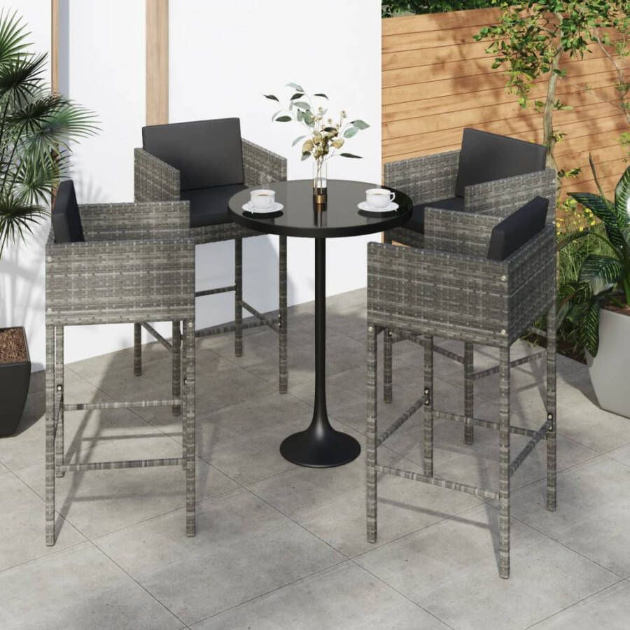 Vida XL Barkrukken 4 st met kussens poly rattan grijs SKU: V316677