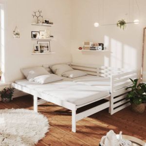 VIDAXL Bedbank uitschuifbaar massief grenenhout wit 2x(90x200) cm