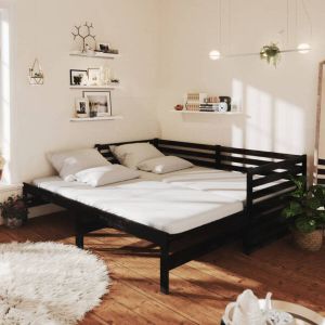 VidaXL -Bedbank-uitschuifbaar-massief-grenenhout-zwart-2x(90x200)-cm