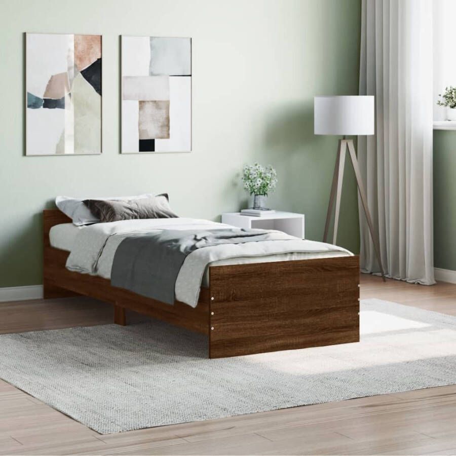 VidaXL -Bedframe-bewerkt-hout-bruineikenkleurig-75x190-cm-Small-Single - Foto 3