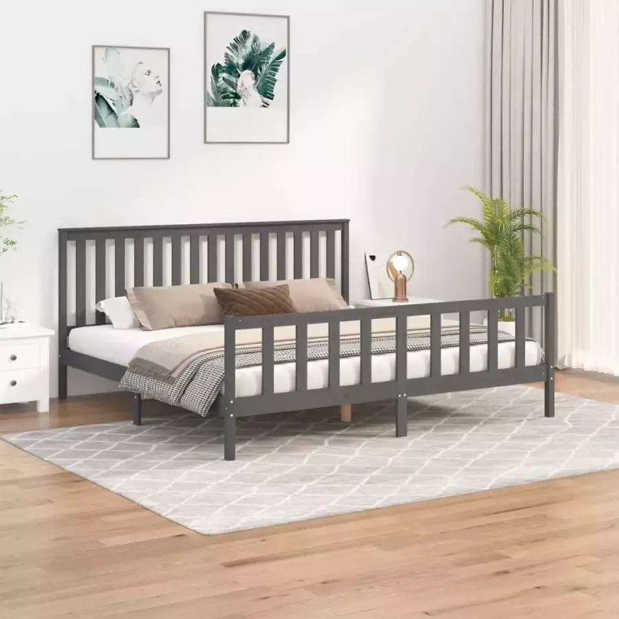 VIDAXL Bedframe en hoofdbord hout grijs 180x200 cm 6FT Super King