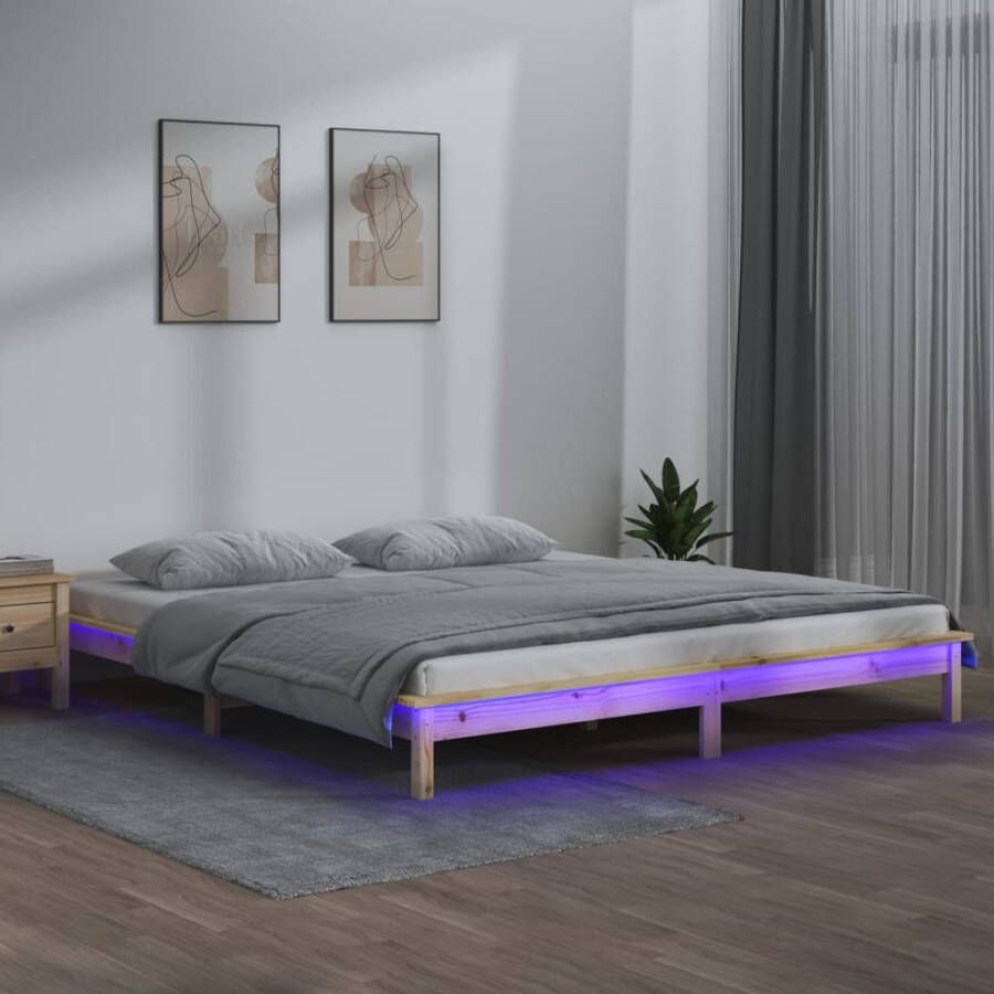 VidaXL -Bedframe-LED-massief-hout-140x200-cm