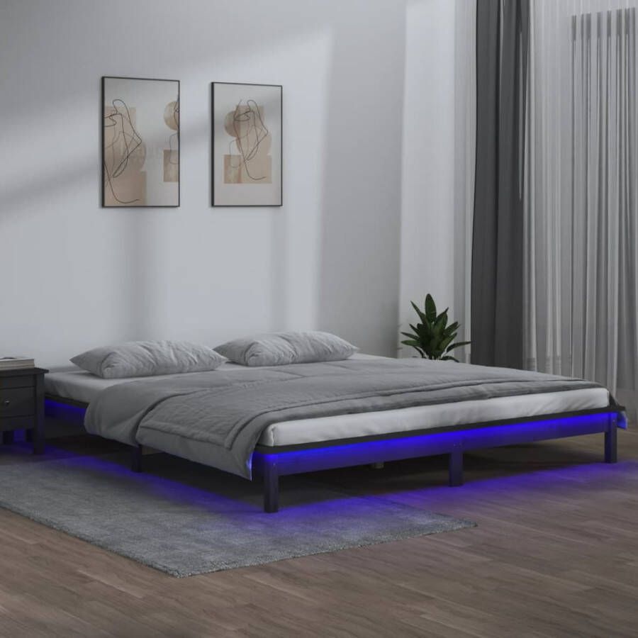 VidaXL Bedframe LED massief hout grijs 180x200 cm 6FT Super King