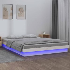 VidaXL -Bedframe-LED-massief-hout-wit-140x190-cm