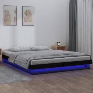 VidaXL -Bedframe-LED-massief-hout-zwart-140x190-cm