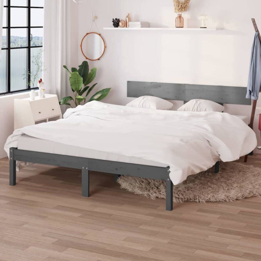 VIDAXL Bedframe massief grenenhout grijs 140x190 cm
