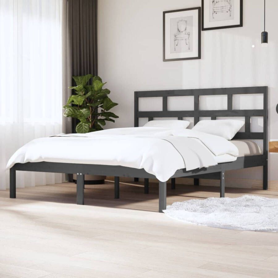 VidaXL -Bedframe-massief-grenenhout-grijs-160x200-cm - Foto 2