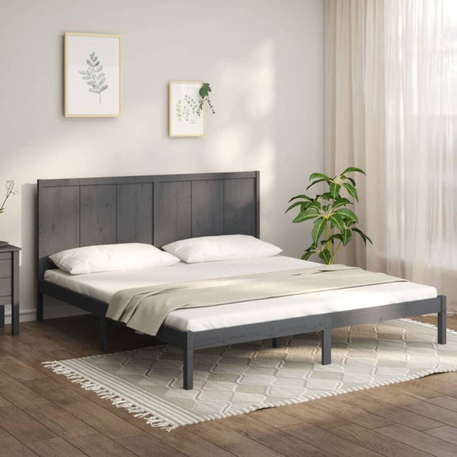 VidaXL -Bedframe-massief-grenenhout-grijs-200x200-cm - Foto 3