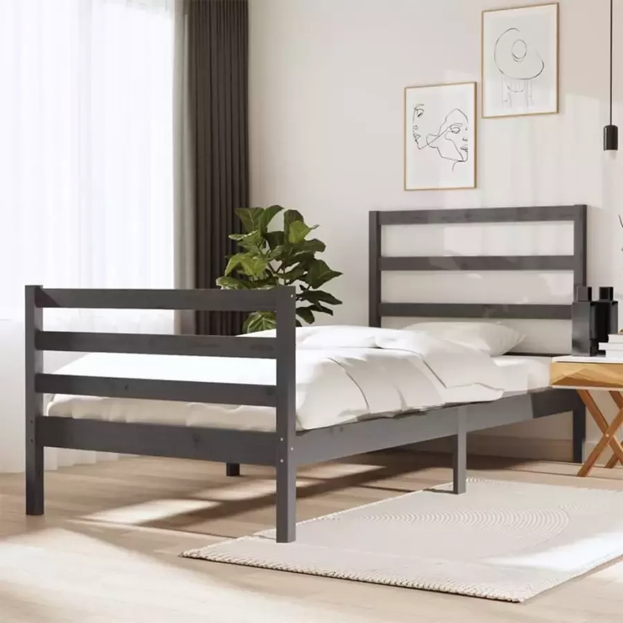 VIDAXL Bedframe massief grenenhout grijs 75x190 cm 2FT6 Small Single