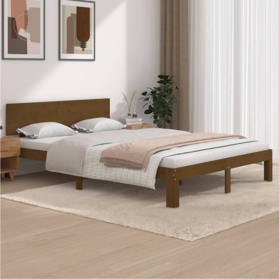 VidaXL -Bedframe-massief-grenenhout-honingbruin-140x190-cm - Foto 1